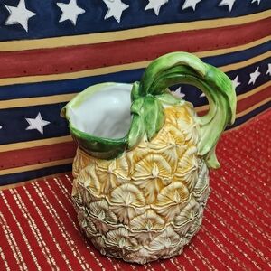 Pineapple Ceramic Pitcher with Green Handle
